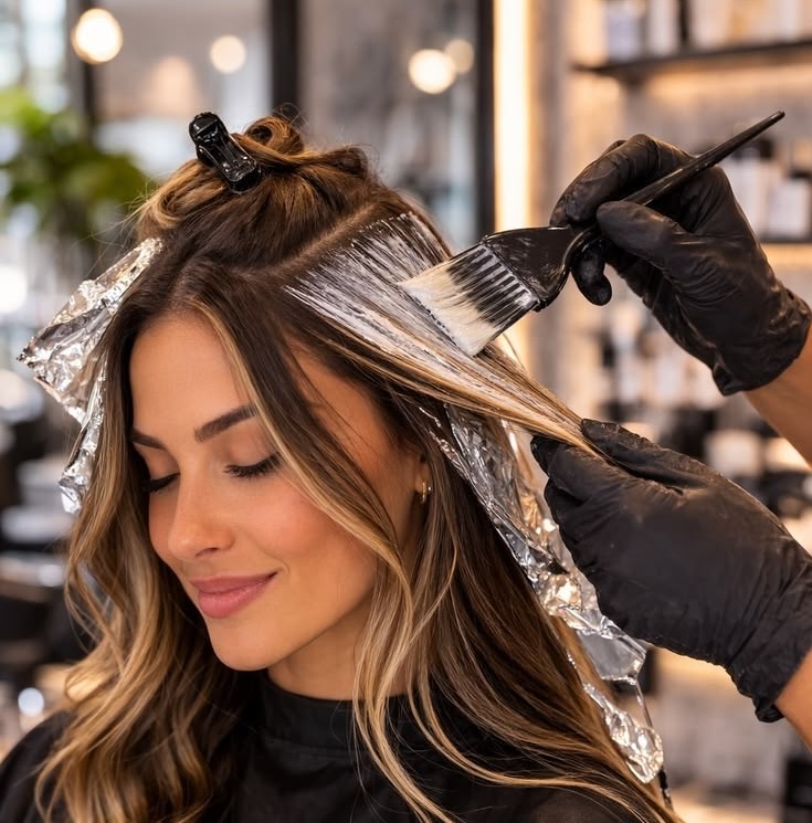 Colorist hand-painting balayage