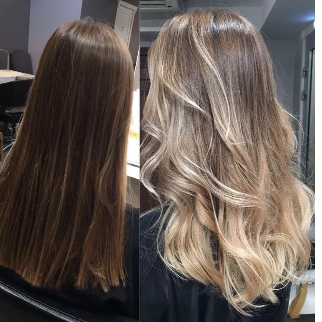 Balayage before and after, side